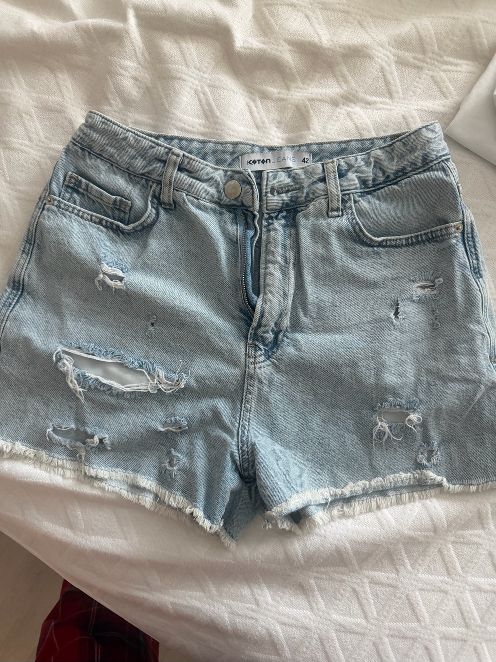 Koton Light Blue Distressed High-Rise Jean Shorts